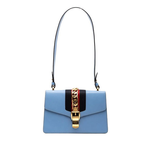 Gucci Sylvie One Shoulder Bag 421882 Blue Leather Women's Gucci