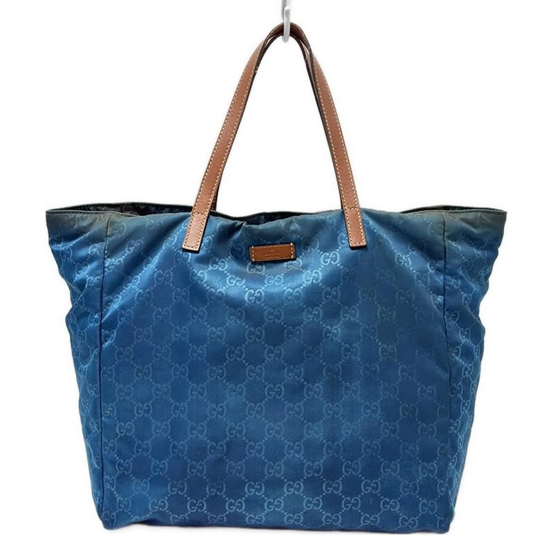 Gucci Tote Bag GG Pattern 282439 Blue And Brown Leather