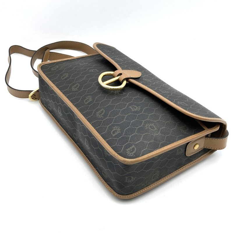 Dior Christian Dior Honeycomb Crossbody Shoulder Bag Black/brown Pvc/leather