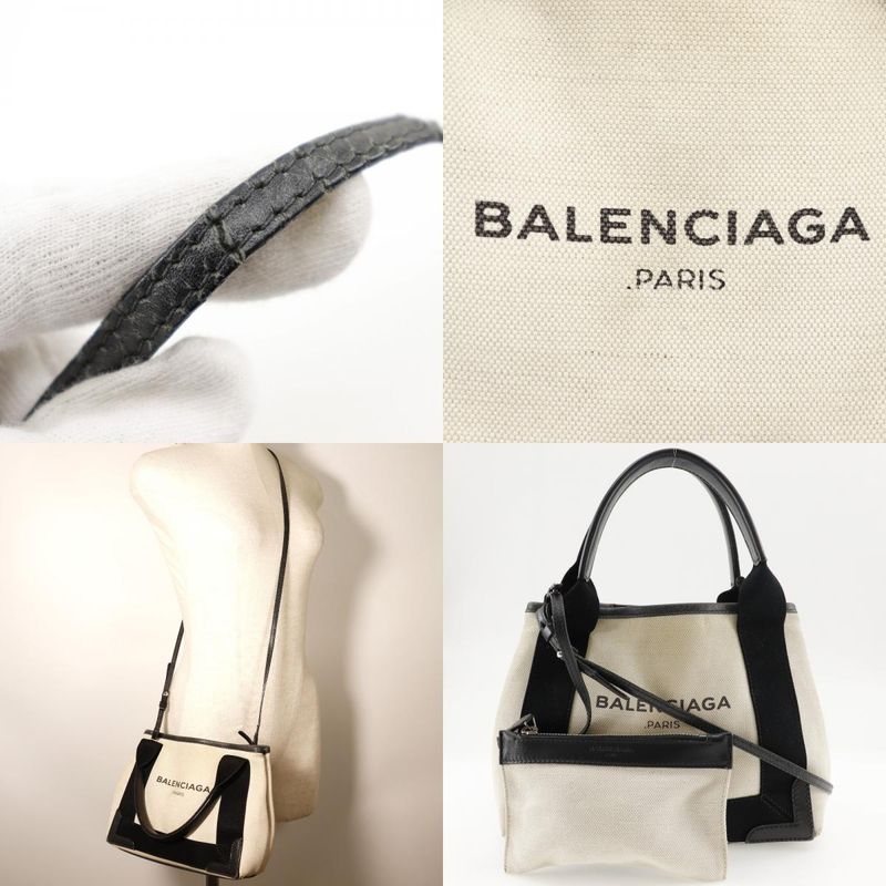 Balenciaga Navy Cabas Su XS Cotton Natural/black Women's Handbag