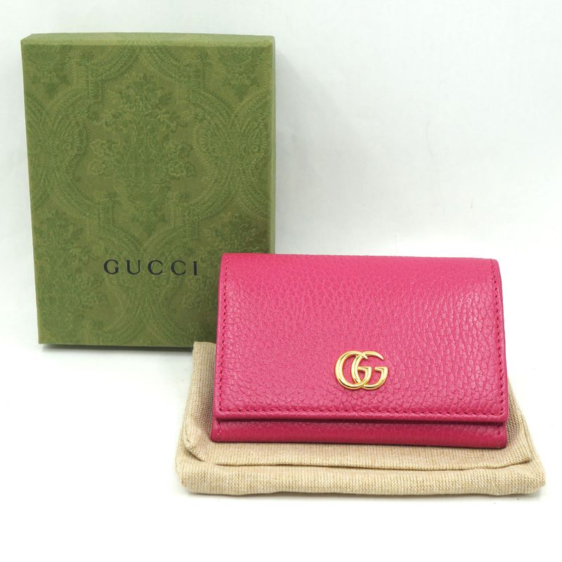 Gucci 739525 GG Marmont Wallet Pink Gold Hardware Card Case Leather