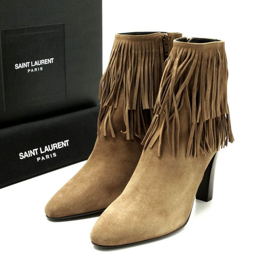 Saint Laurent Paris Boots Size 37.5 Fringe Boots Ankle Short Boots Shoes Made