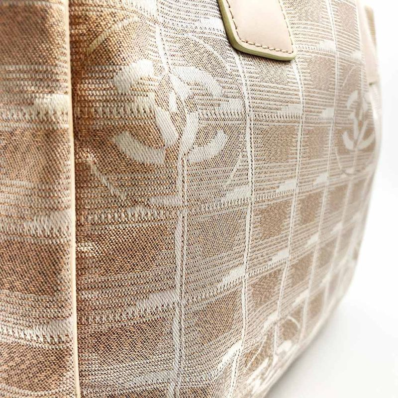 Chanel New Travel PM Tote Bag One Shoulder Nylon Leather Metallic Pink Beige