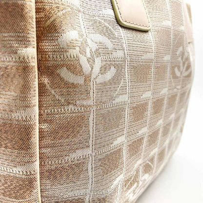 Chanel New Travel PM Tote Bag One Shoulder Nylon Leather Metallic Pink Beige