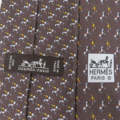 Hermes 625657 100% Silk Jockey&toy Horse All Over Regular Tie Brown With Box