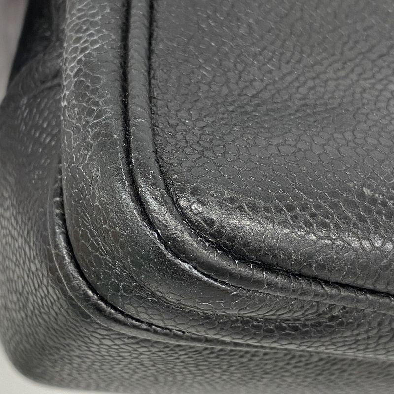 Chanel Shoulder Bag Caviar Skin Black Gold Hardware Women