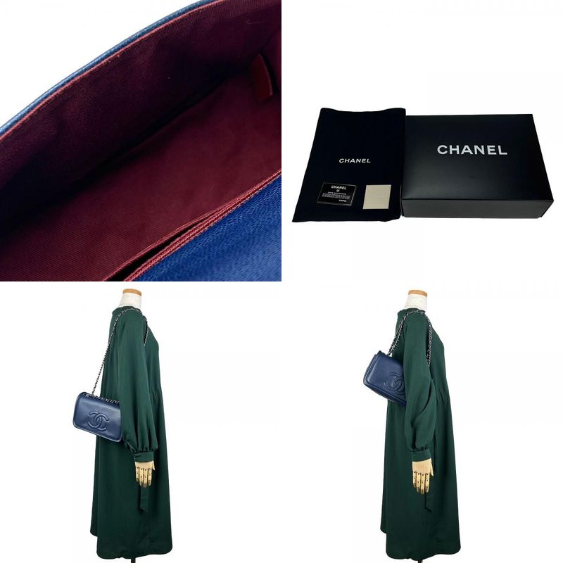 Chanel Shoulder Bag Matelasse Caviar Skin Navy Silver Hardware Decacoco W Chain