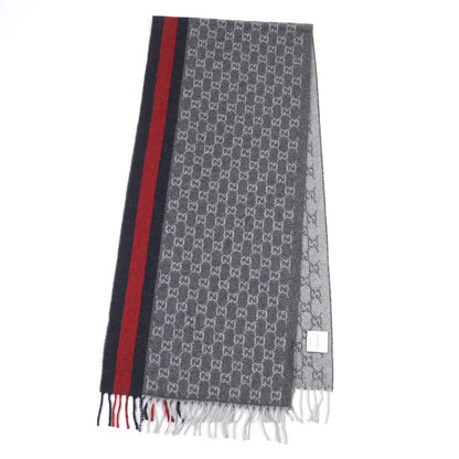 Gucci 391531 Cashmere 50% GG Logo All-over Webline Fringed Scarf Grayish 35 X