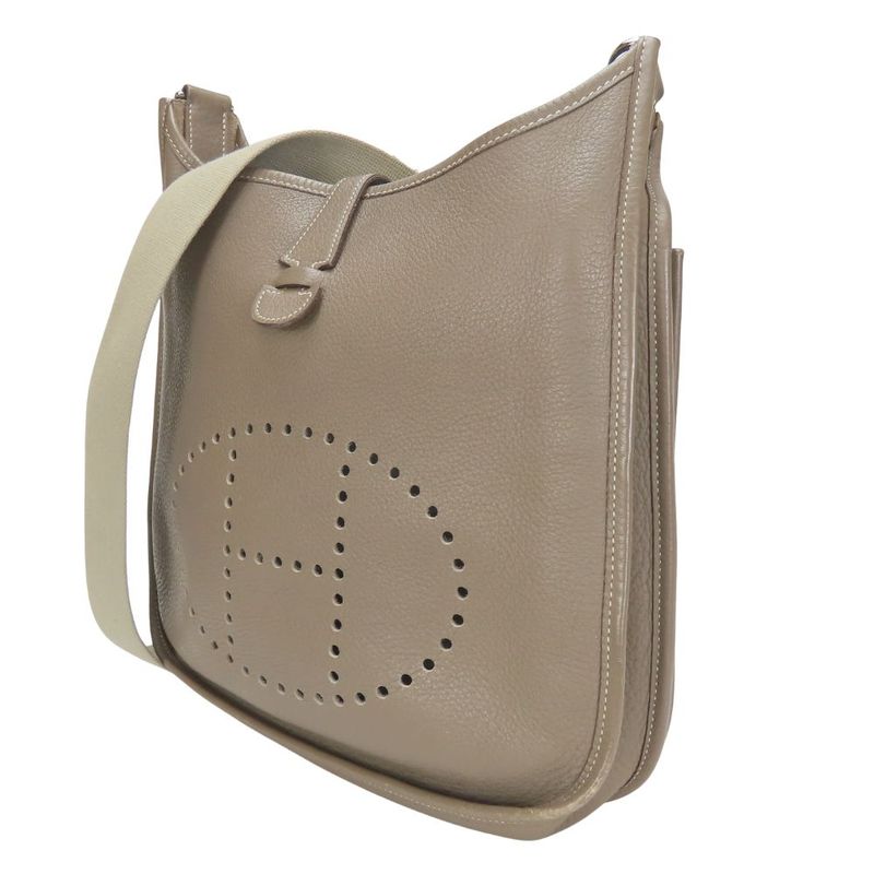 Hermes Shoulder Bag Evelyn 2PM Taurillon Clemence Etoupe Gradient Silver
