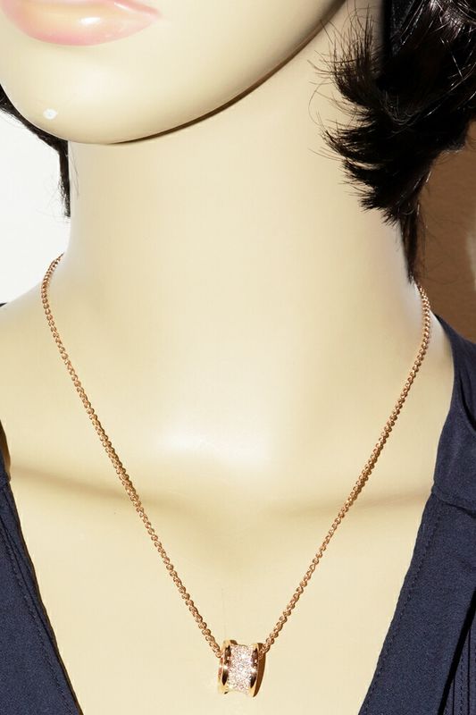 Bulgari Pendant Necklace 18K Pink Gold Pave Diamonds (total 087ct) Bzero1