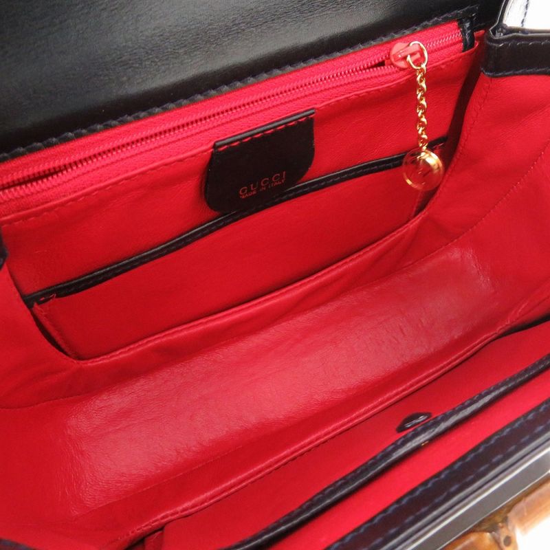 Gucci Bamboo Leather Navy 000 2046 0188 2WAY Handbag Bag 0184 Gucci