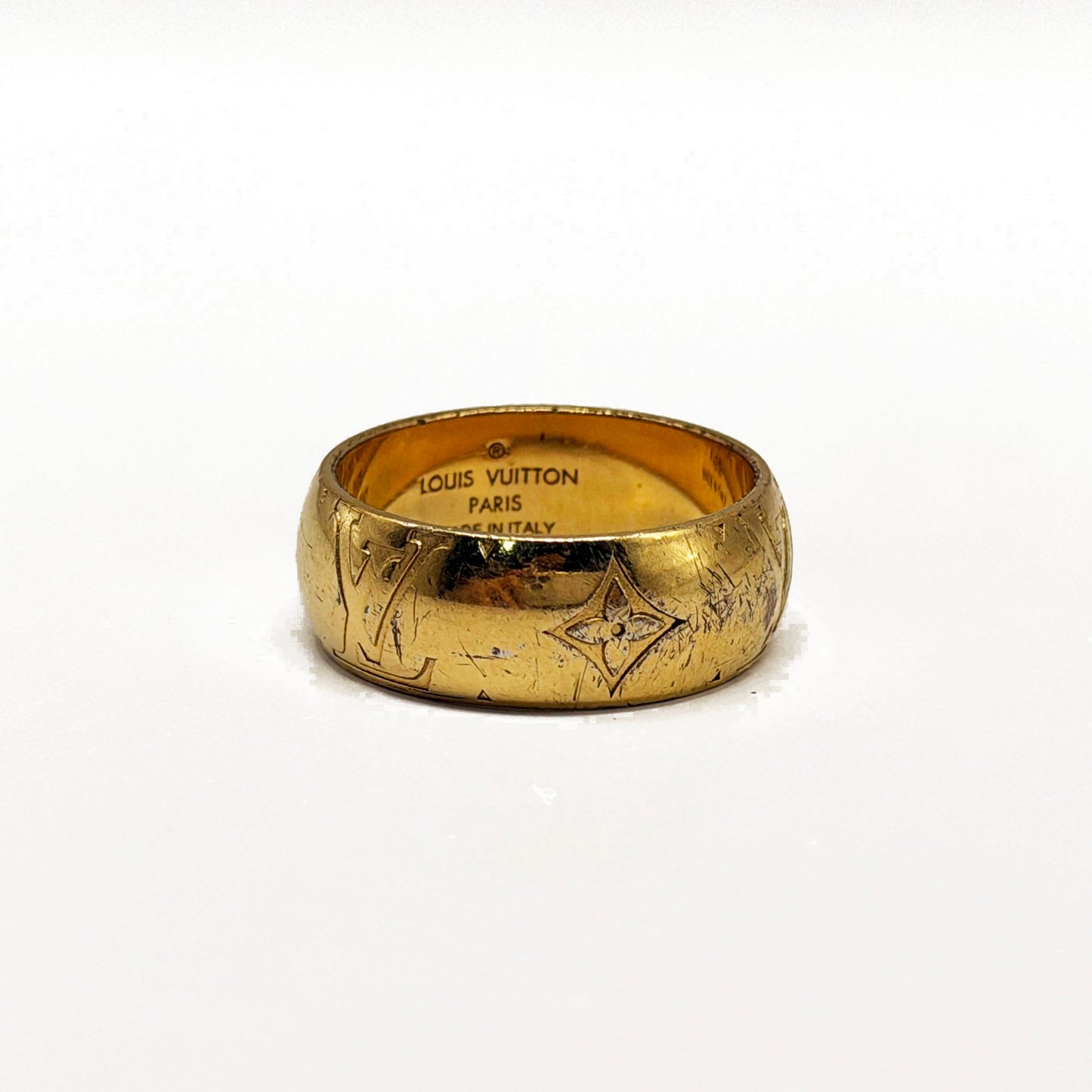 Louis Vuitton Signet Monogram LV Logo Gold Ring 10