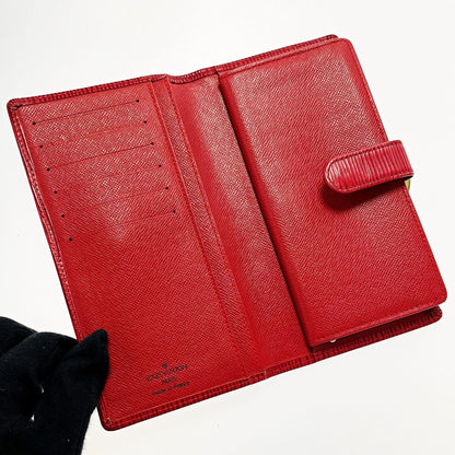 Louis Vuitton Epi Continental Viennois M63257 Red Bifold Long Wallet Women's
