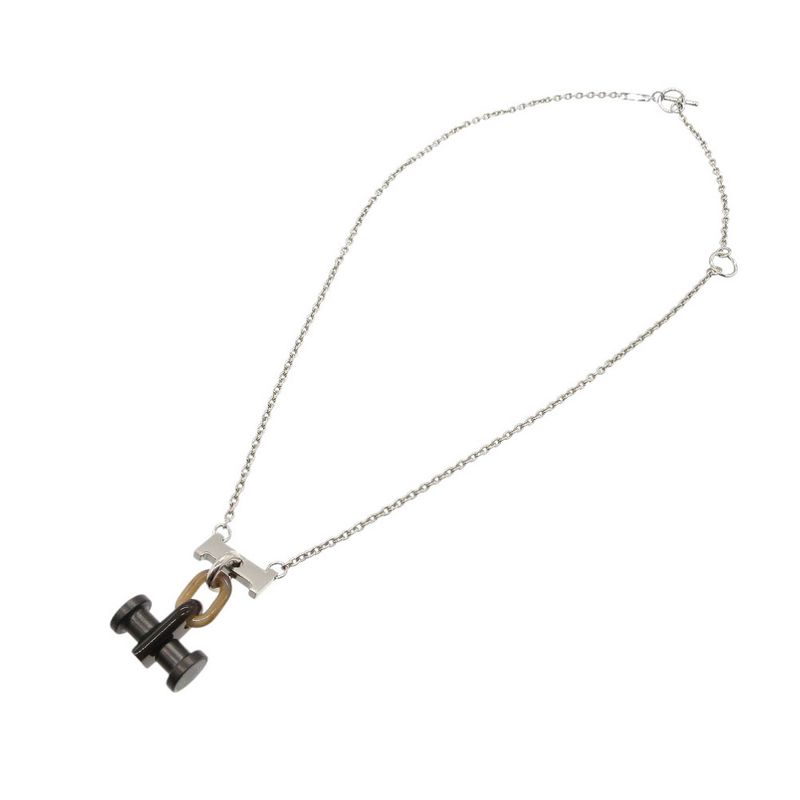 Hermes Mobile H Necklace Metal/buffalo Horn Silver/brown 0372 Hermes