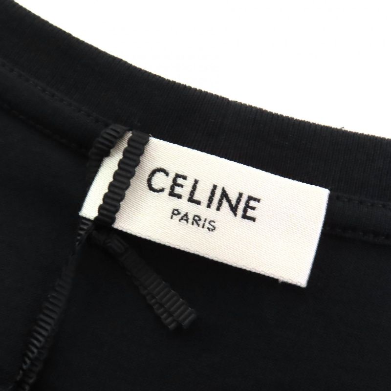 Celine 2x314916g 100% Cotton Logo Crew Neck Short Sleeve T-shirt Black White S