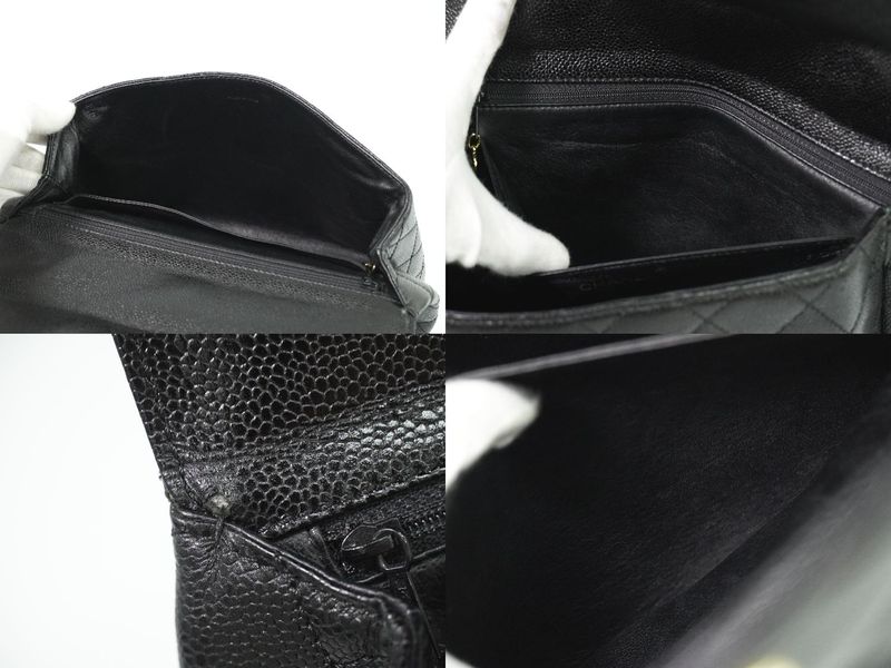 Authentic Chanel Coco Mark Matelasse Turnlock Handbag Caviar Skin Leather Black