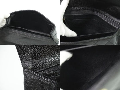 Authentic Chanel Coco Mark Matelasse Turnlock Handbag Caviar Skin Leather Black