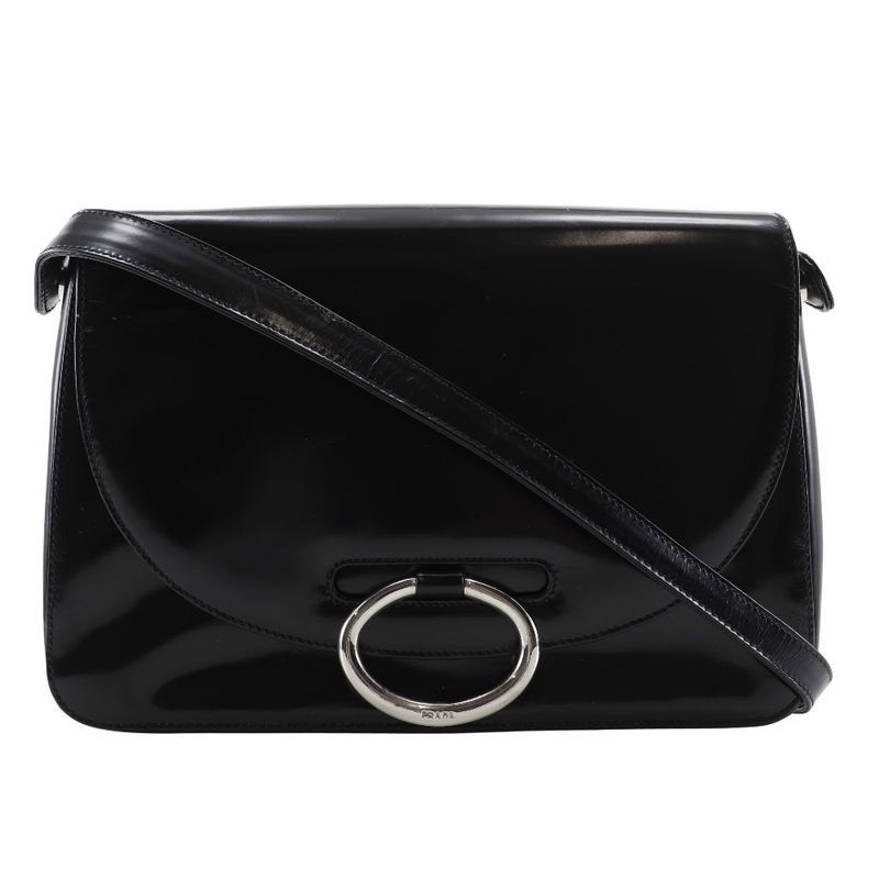 Prada One Shoulder Patent Leather Black Women's Shoulder Bag
