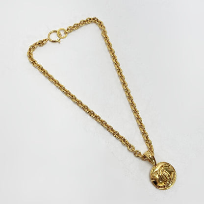 Chanel Cocomark Round Necklace 94p Gold Plated Vintage