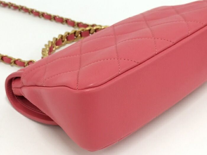 Chanel Top Handle Chain Shoulder Bag Leather Pink