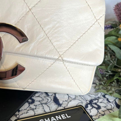 CHANEL Vintage Quilted Extra Large Jumbo Flap Bag White Nappa Leather