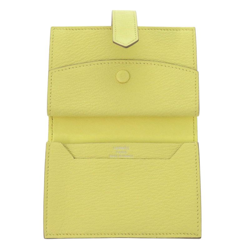 Hermes Bearn Card Case Chevre Mizor Lime Stamped W (made In 2024) Yellow 1650