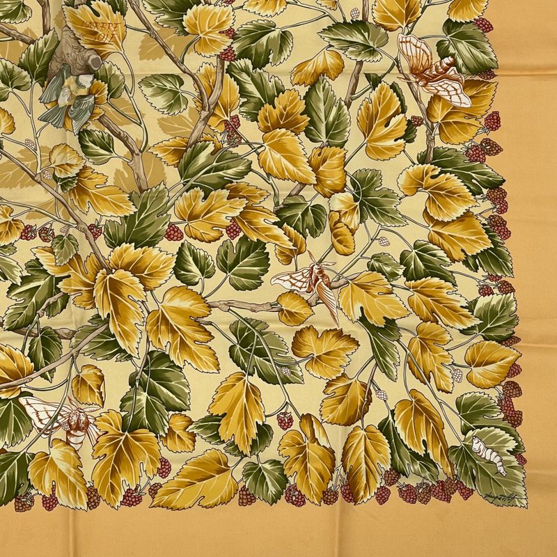 Hermes Carre 90 L'arbre De Soie Silk Tree Mulberry Tree And Silkworms 100% Silk