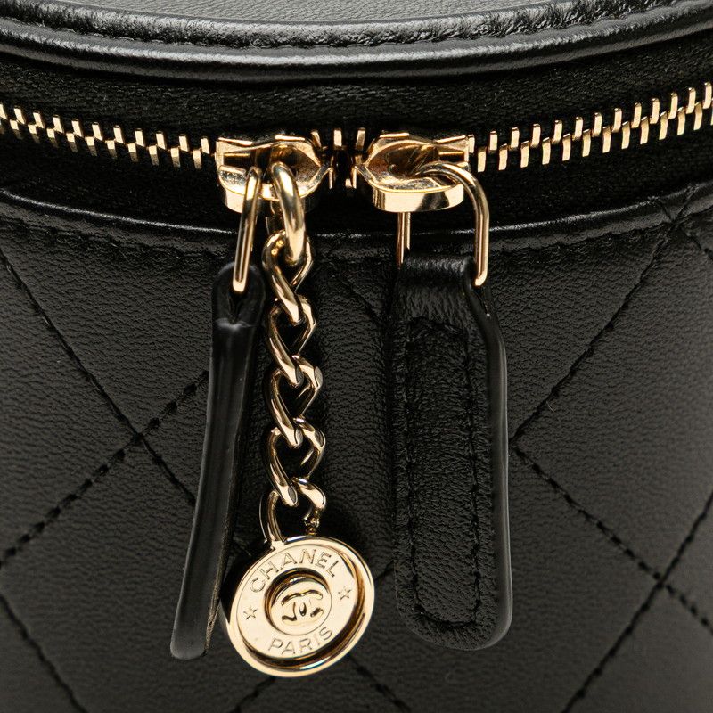 Chanel Matelasse Coco Mark Chain Vanity Bag Shoulder Bag Black Lambskin Ladies