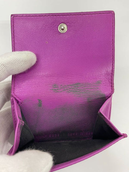 Balenciaga Logo Leather Mini Wallet Compact Wallet Cat 558208 Purple Made In