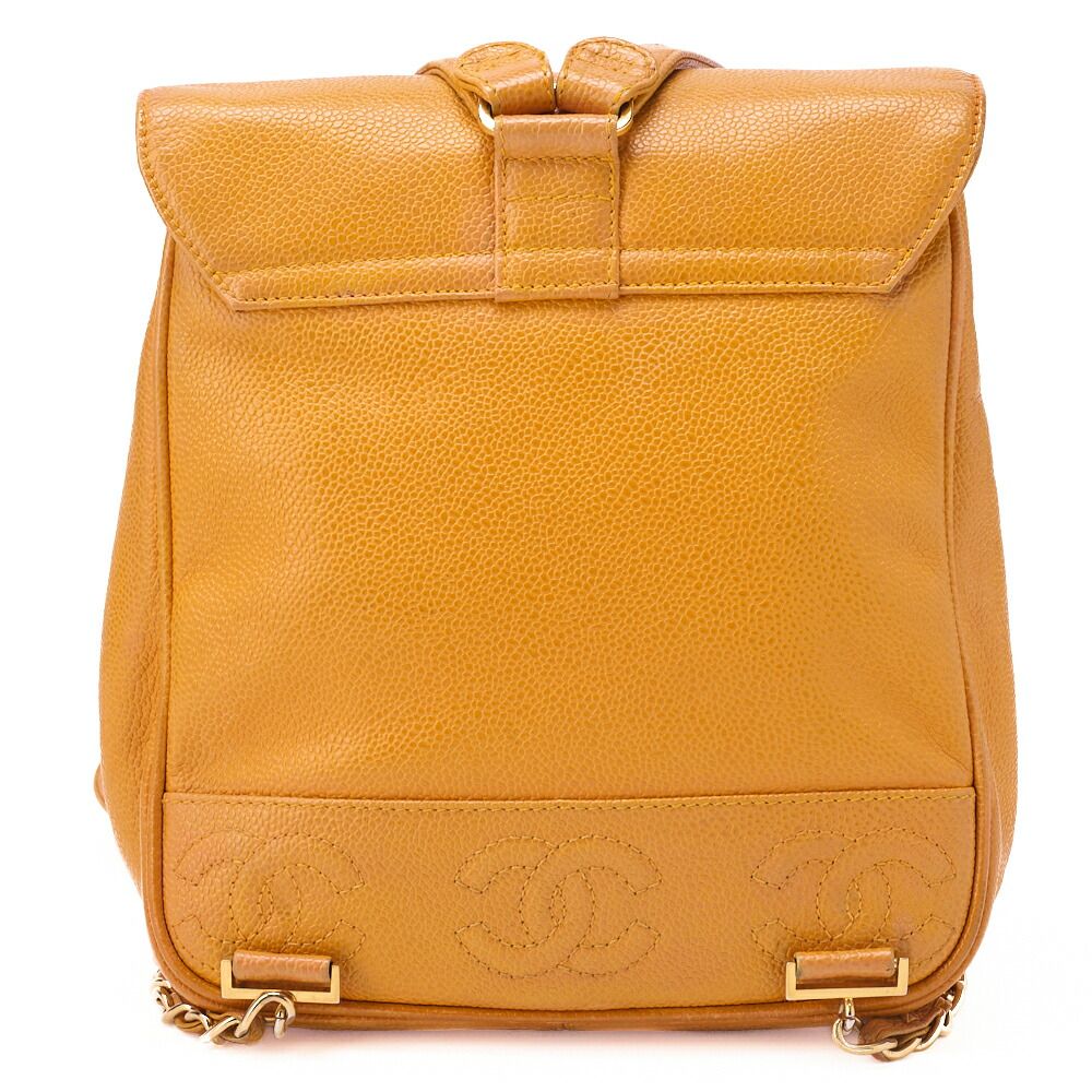 Chanel Backpack Caviar Skin Triple Coco Turnlock Yellow Gold Hardware Women's