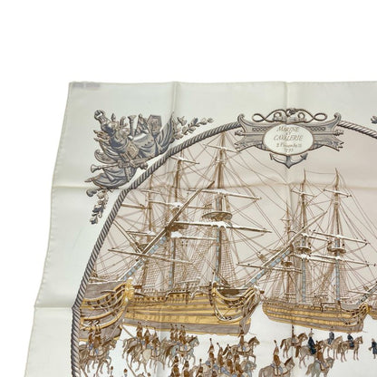 Hermes Scarf Silk Carre 90 Marine ET Cavalerie Sea And Cavalry White