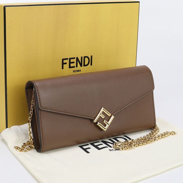 Fendi FF Diamond 8m0365 ALV4 Chain Wallet Leather Women