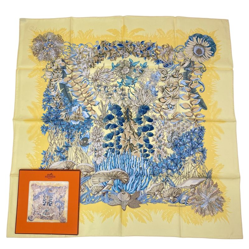 Hermes Scarf Silk Carre 90 None Man Island Plant L'lle Deserte Yellow With Box