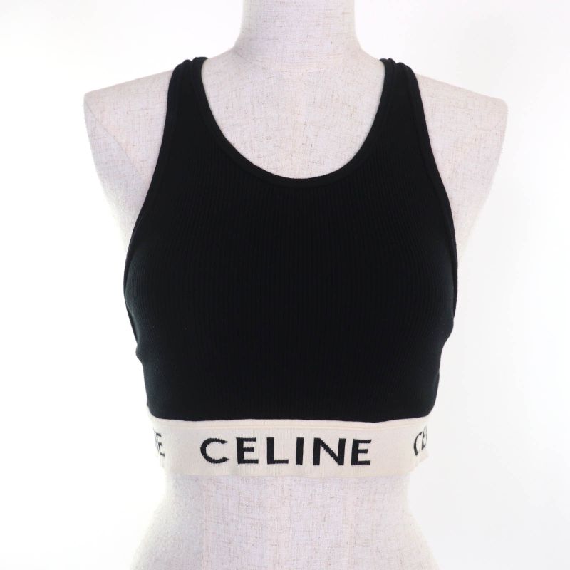 Celine 2a68l372n Athlete Bra / Mesh Logo Design Top Black / Cream S Made In
