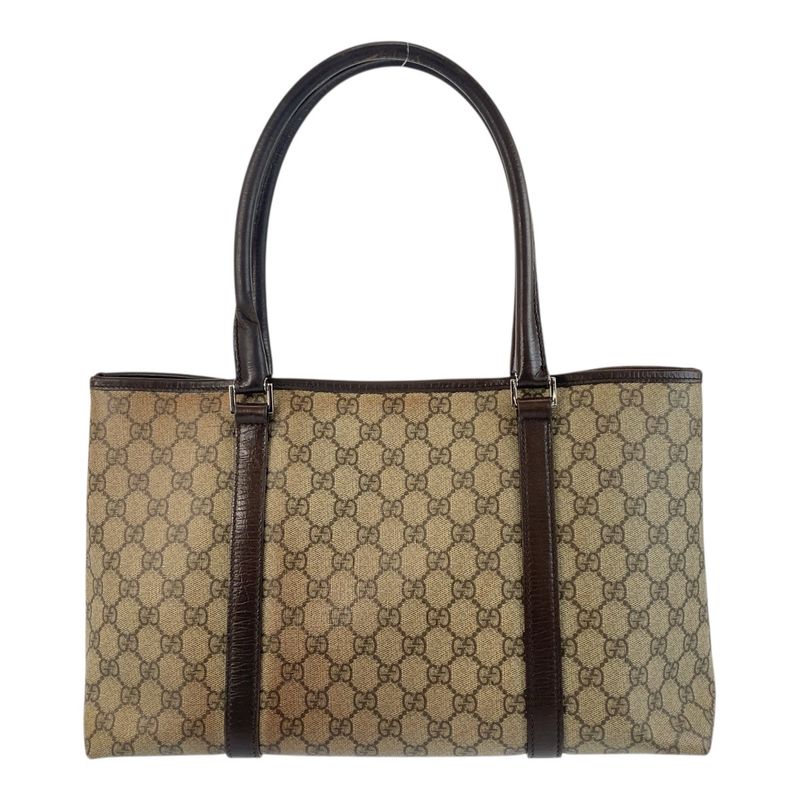Gucci Beige Brown Silver Hardware GG Supreme Canvas/leather 114595 Tote Bag
