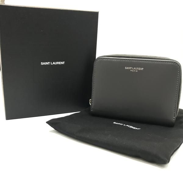 Saint Laurent Leather Logo Bifold Compact Wallet Zippy Gray