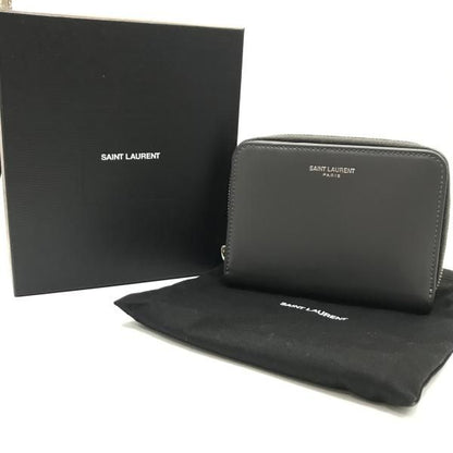 Saint Laurent Leather Logo Bifold Compact Wallet Zippy Gray