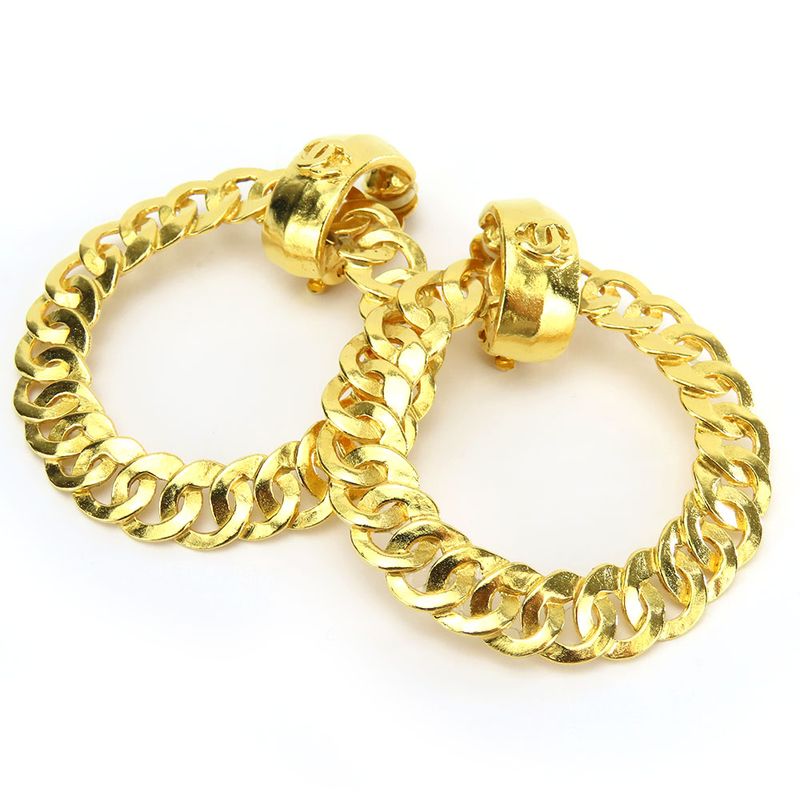 Chanel Earrings Coco Mark Metal Gold Plated Hoop Accessories Ladies Women Chanel