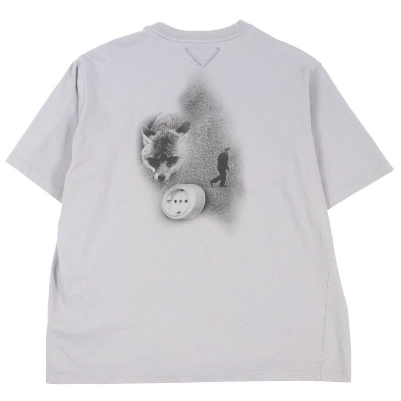 Prada 22SS Ujn822 100% Cotton Back Print Short Sleeve Cut And Sewn Short Sleeve