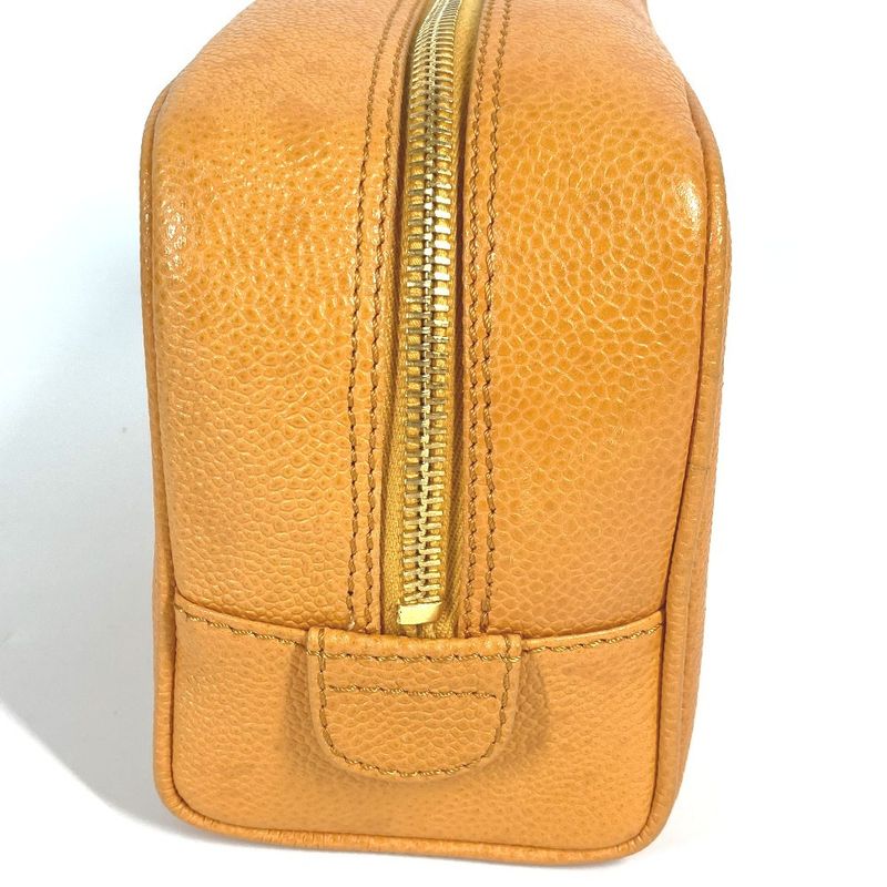 Chanel Pouch CC Coco Mark Logo Caviar Skin Yellowish