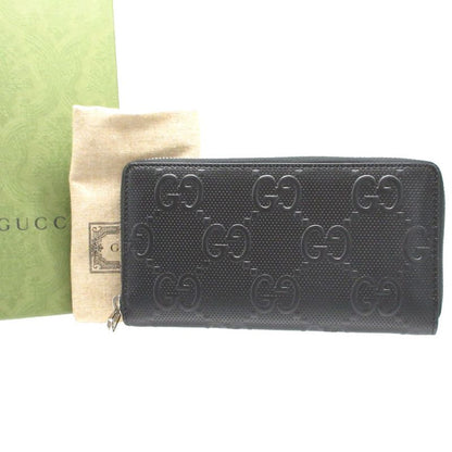 Gucci 625558 Double G GG Embossed Black Round Zipper Long Wallet 1632 Gucci