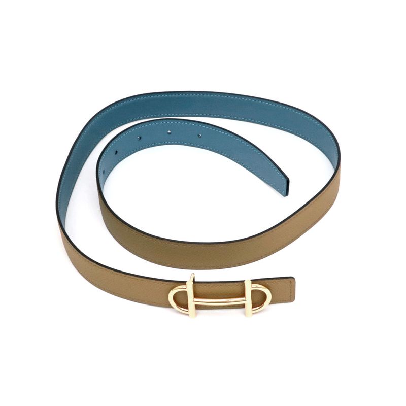 Hermes Belt Gamma New Blue Jean Biscuit Rose Gold Hardware 85cm