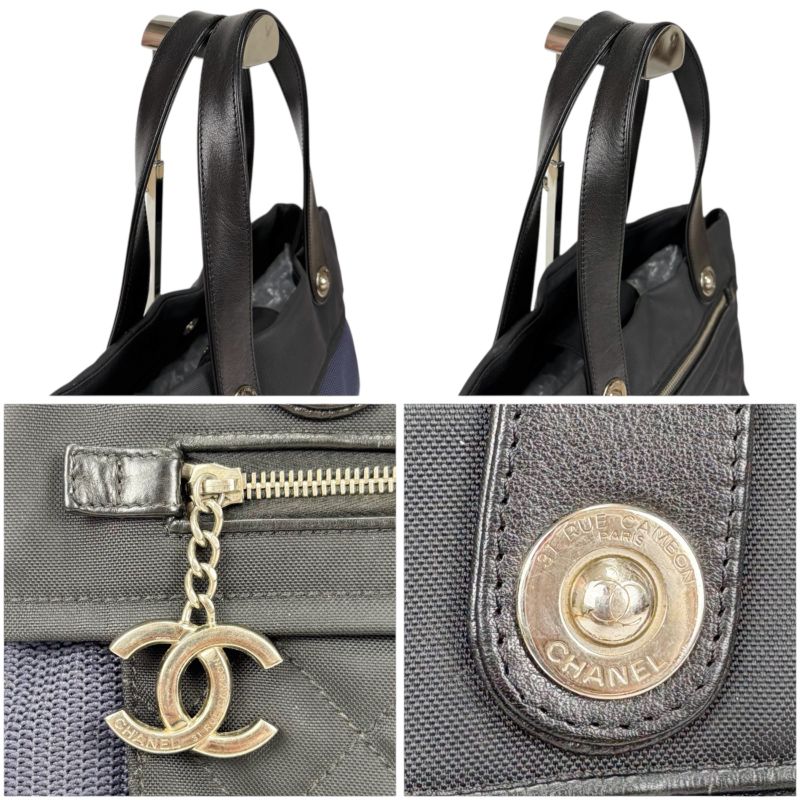 Chanel Paris Biarritz Mini Tote Shoulder Bag Navy Blue Black Bicolor Shoulder