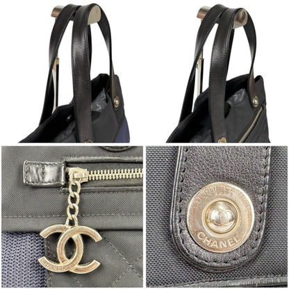 Chanel Paris Biarritz Mini Tote Shoulder Bag Navy Blue Black Bicolor Shoulder
