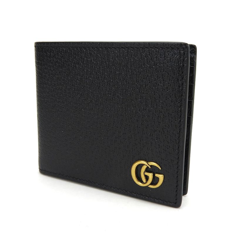 Gucci Billfold 428726 GG Marmont Leather Black Gold Hardware Card Case Bifold