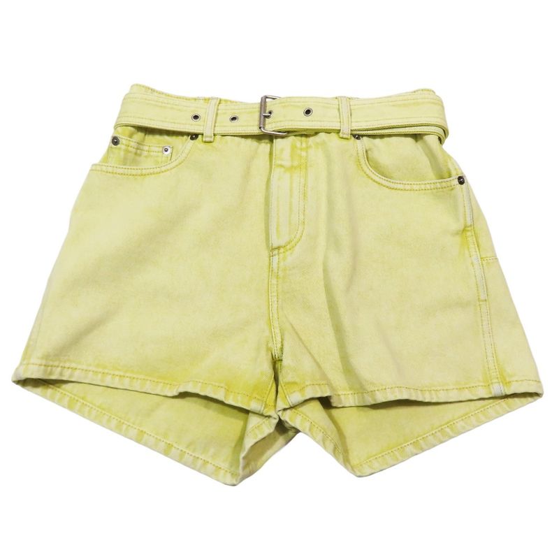 22SS Christian DIOR Washed Denim Shorts Zip Fly With Belt F36 Yellow Women Used