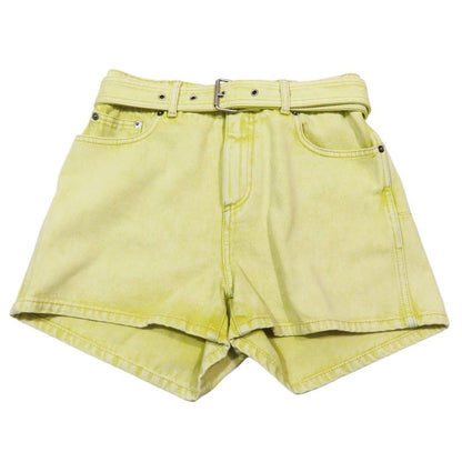 22SS Christian DIOR Washed Denim Shorts Zip Fly With Belt F36 Yellow Women Used
