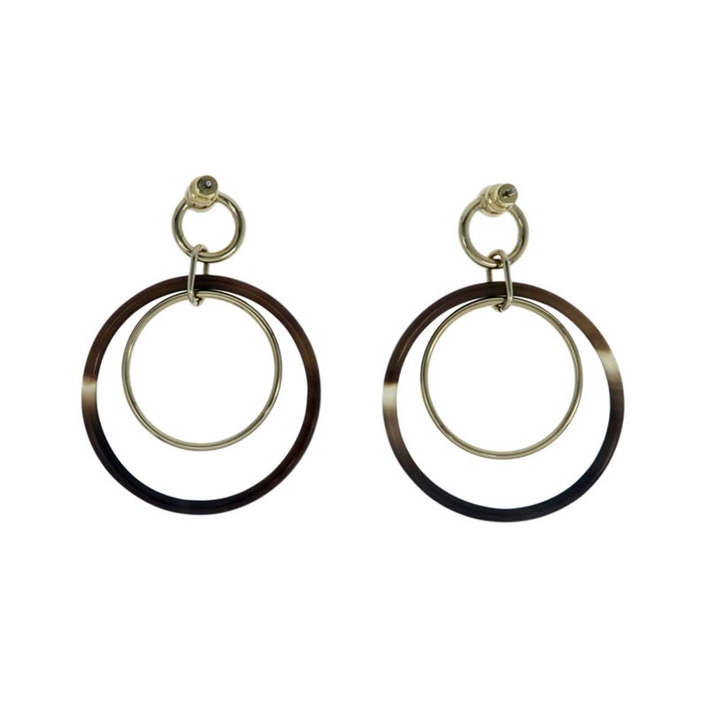 Hermes Amulet Duo Earrings Buffalo Horn Brown Gold Hardware Accessories