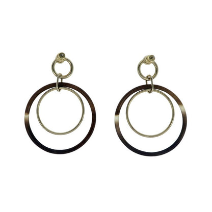 Hermes Amulet Duo Earrings Buffalo Horn Brown Gold Hardware Accessories