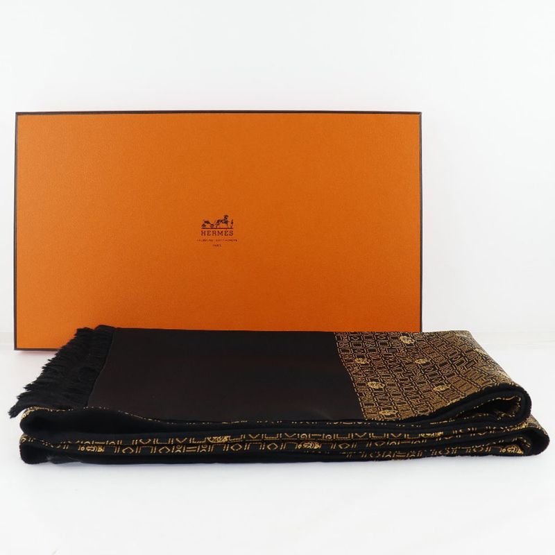 Hermes Silk And Angora Black Unisex Scarf